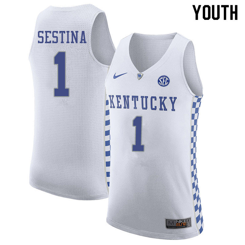 Youth #1 Nate Sestina Kentucky Wildcats College Basketball Jerseys Sale-White